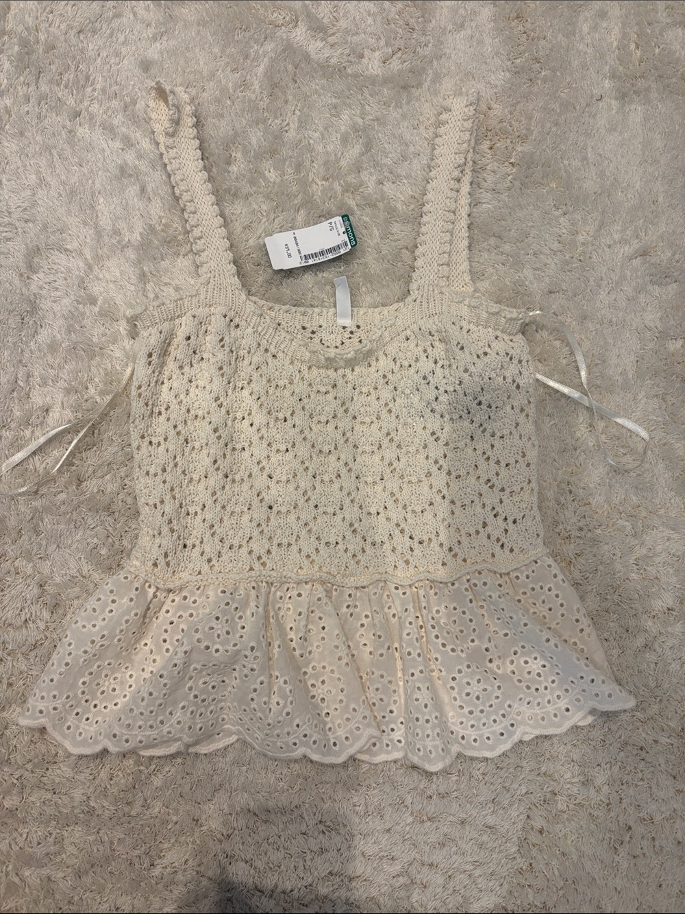 Only Cream Crochet Eyelet Peplum Tank